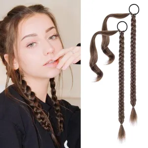 YOGFIT 2PCS DIY Braid Ponytail Extension, Long Straight Wrap Around Ponytail Hair Extensions Natural Soft Synthetic Hairpieces for Women Daily Wear