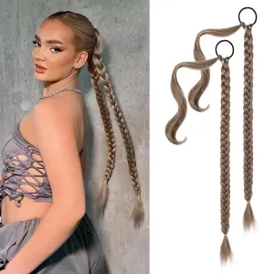 YOGFIT 2PCS DIY Braid Ponytail Extension, Long Straight Wrap Around Ponytail Hair Extensions Natural Soft Synthetic Hairpieces for Women Daily Wear