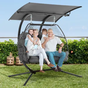 YOLENY Oversized Hanging Swing Chair with Adjustable Canopy, Double Egg Chair, Hammock Chair with Cushion Basket Hammock Nest Chair, Swinging Loveseat for Outdoor Patio, Balcony, Garden