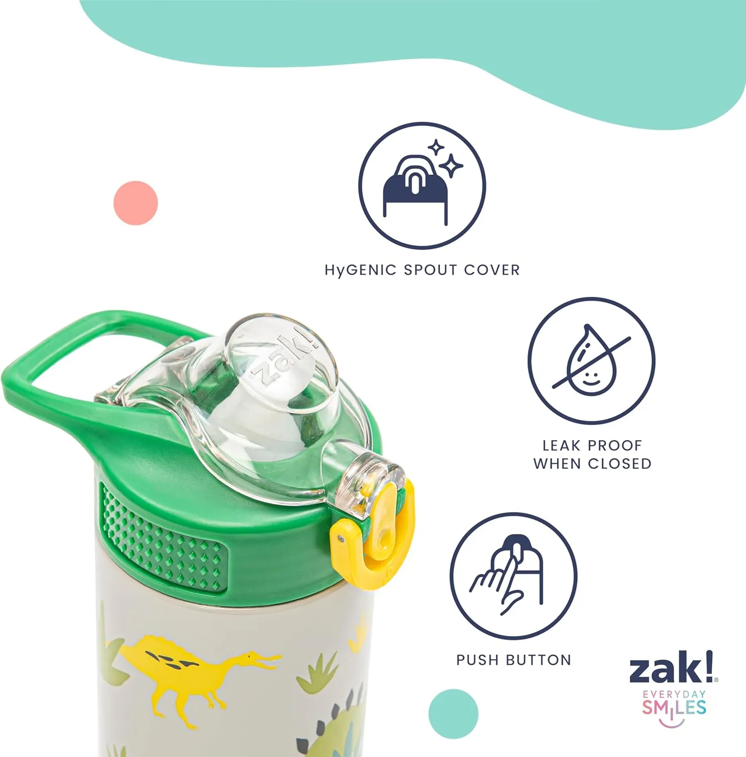 Zak Designs Disney Princess Sage Kids Water Bottle For School or Travel, 19oz Stainless Steel Water Bottle With Straw, Handle, and Leak-Proof, Pop-Up Spout Cover (Ariel, Moana, Rapunzel, Tiana)