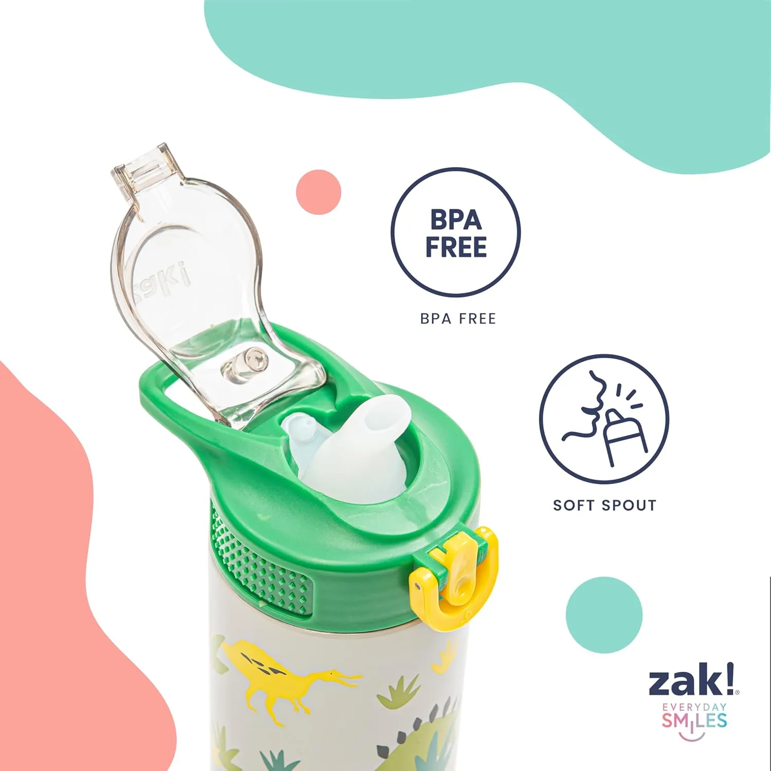 Zak Designs Disney Princess Sage Kids Water Bottle For School or Travel, 19oz Stainless Steel Water Bottle With Straw, Handle, and Leak-Proof, Pop-Up Spout Cover (Ariel, Moana, Rapunzel, Tiana)