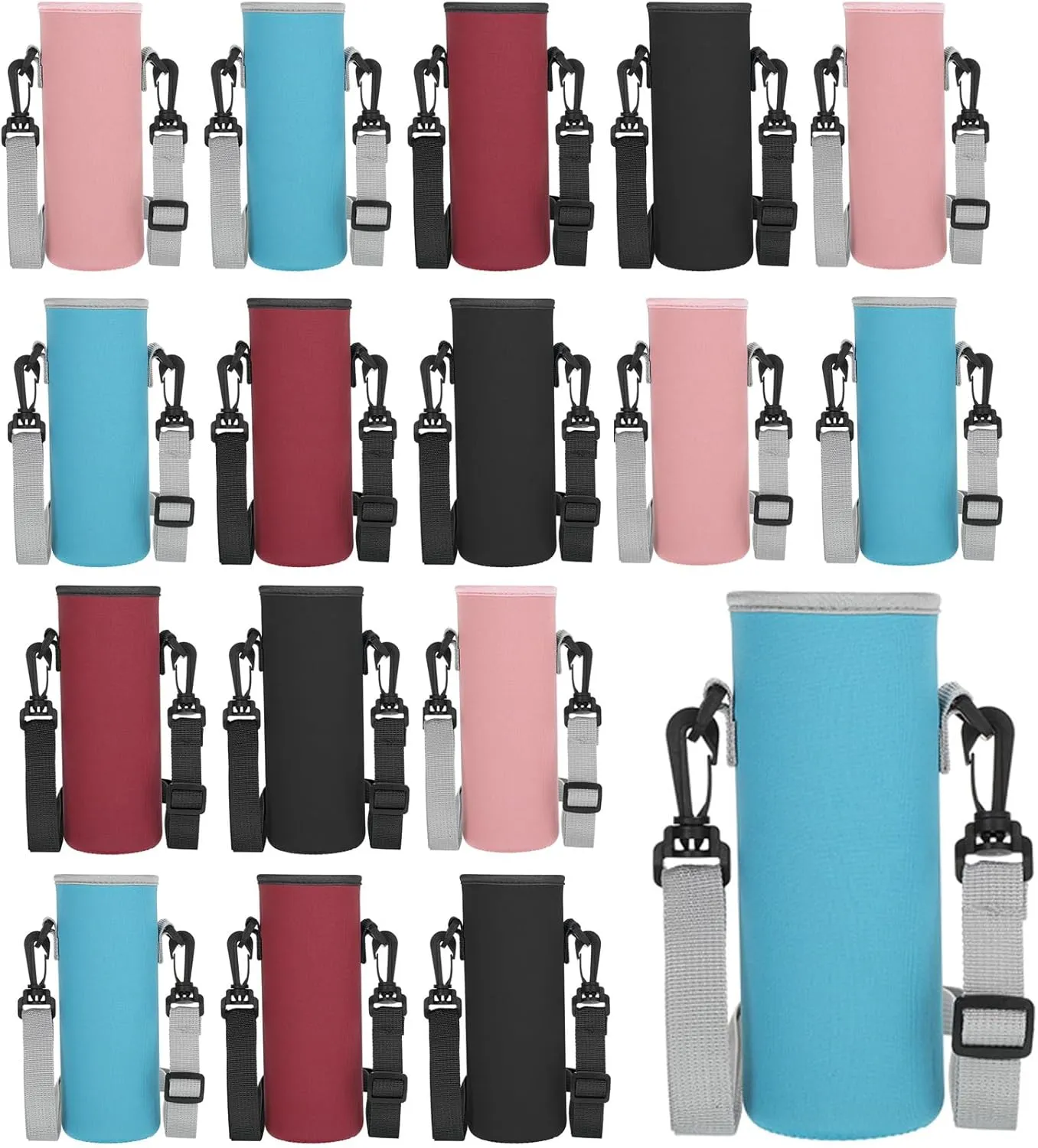 Zhehao 16 Pcs Neoprene Water Bottle Sleeve with Shoulder Strap Water Bottle Holder 32 oz Water Bottle Carrier Insulated Water Bottle Pouch Adjustable Water Bottle Sling Bag for Boys Girls