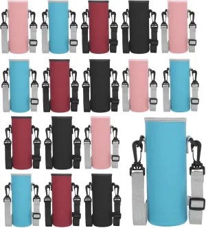 Zhehao 16 Pcs Neoprene Water Bottle Sleeve with Shoulder Strap Water Bottle Holder 32 oz Water Bottle Carrier Insulated Water Bottle Pouch Adjustable Water Bottle Sling Bag for Boys Girls