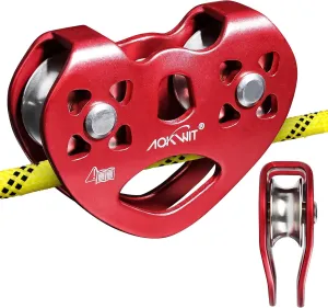 Zipline Pulley 25kn Aluminum Stainless Steel Roller Double Tandem Dual Trolley Ropes 8-13mm Climbing Pulley Cable Rope Heavy Duty for Rescue Hauling Backyard Zipline Rigging Rock Climbing Gear