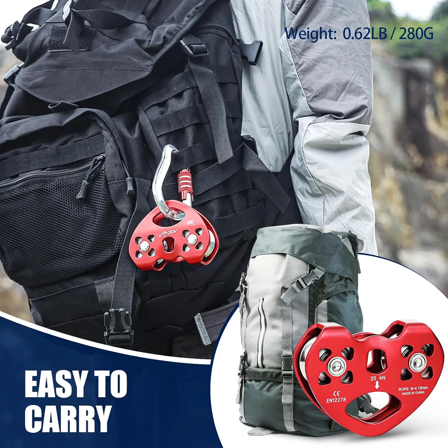 Zipline Pulley 25kn Aluminum Stainless Steel Roller Double Tandem Dual Trolley Ropes 8-13mm Climbing Pulley Cable Rope Heavy Duty for Rescue Hauling Backyard Zipline Rigging Rock Climbing Gear
