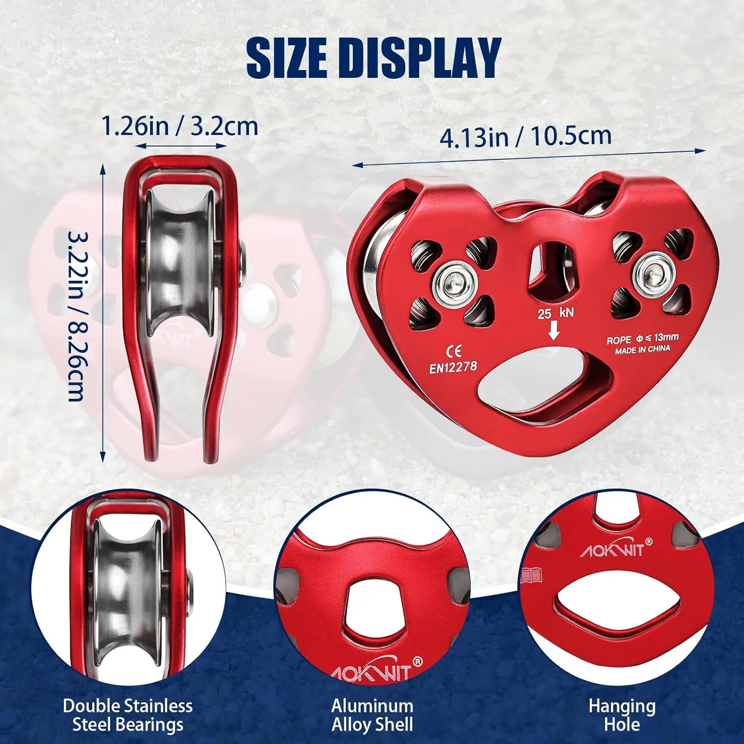 Zipline Pulley 25kn Aluminum Stainless Steel Roller Double Tandem Dual Trolley Ropes 8-13mm Climbing Pulley Cable Rope Heavy Duty for Rescue Hauling Backyard Zipline Rigging Rock Climbing Gear