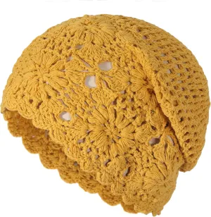 ZLYC Women Cotton Crochet Slouchy Beanie Hat Handmade Knit Summer Skull Cap