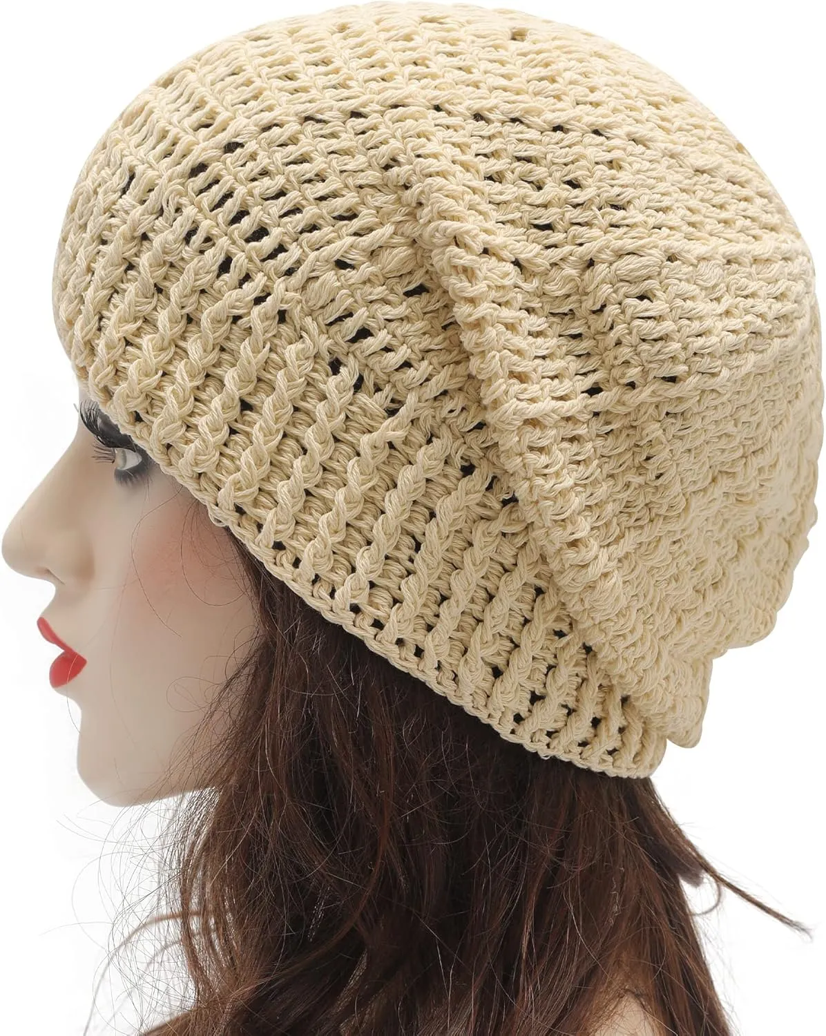 ZLYC Women Cotton Crochet Slouchy Beanie Hat Handmade Knit Summer Skull Cap