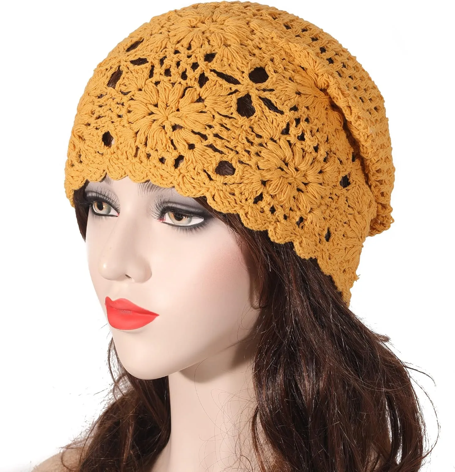 ZLYC Women Cotton Crochet Slouchy Beanie Hat Handmade Knit Summer Skull Cap