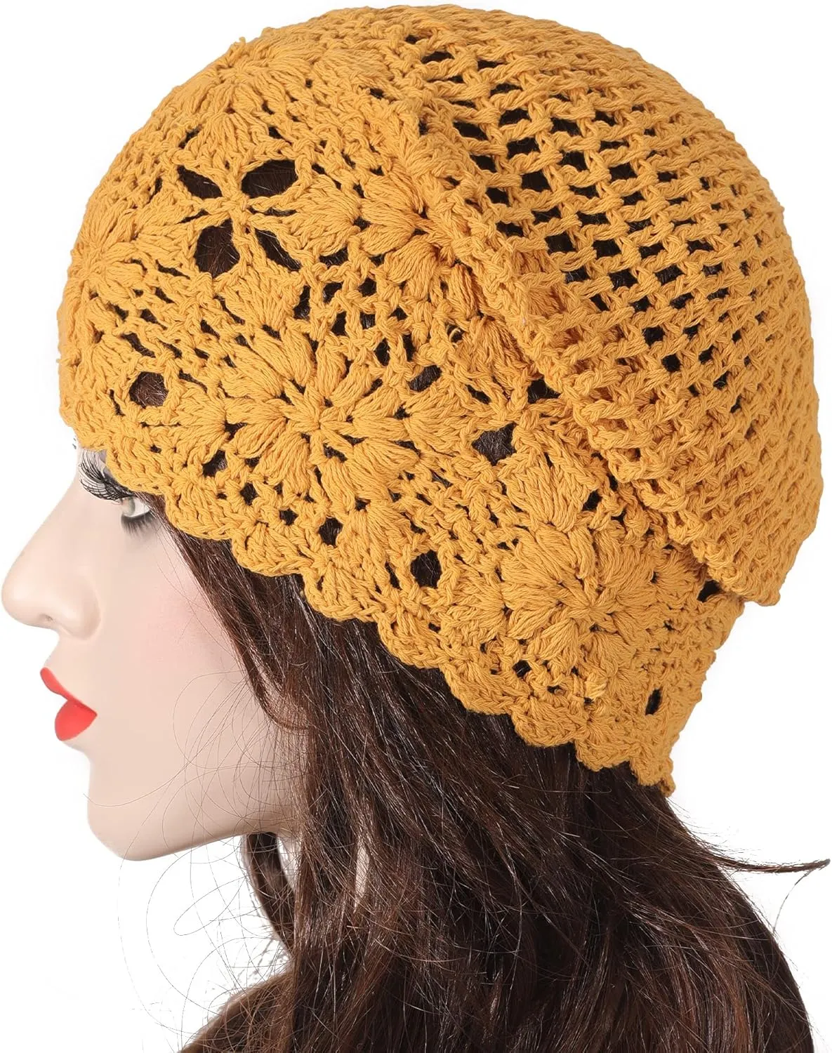 ZLYC Women Cotton Crochet Slouchy Beanie Hat Handmade Knit Summer Skull Cap