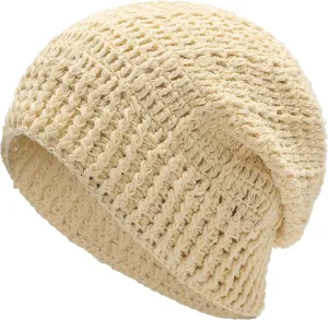 ZLYC Women Cotton Crochet Slouchy Beanie Hat Handmade Knit Summer Skull Cap