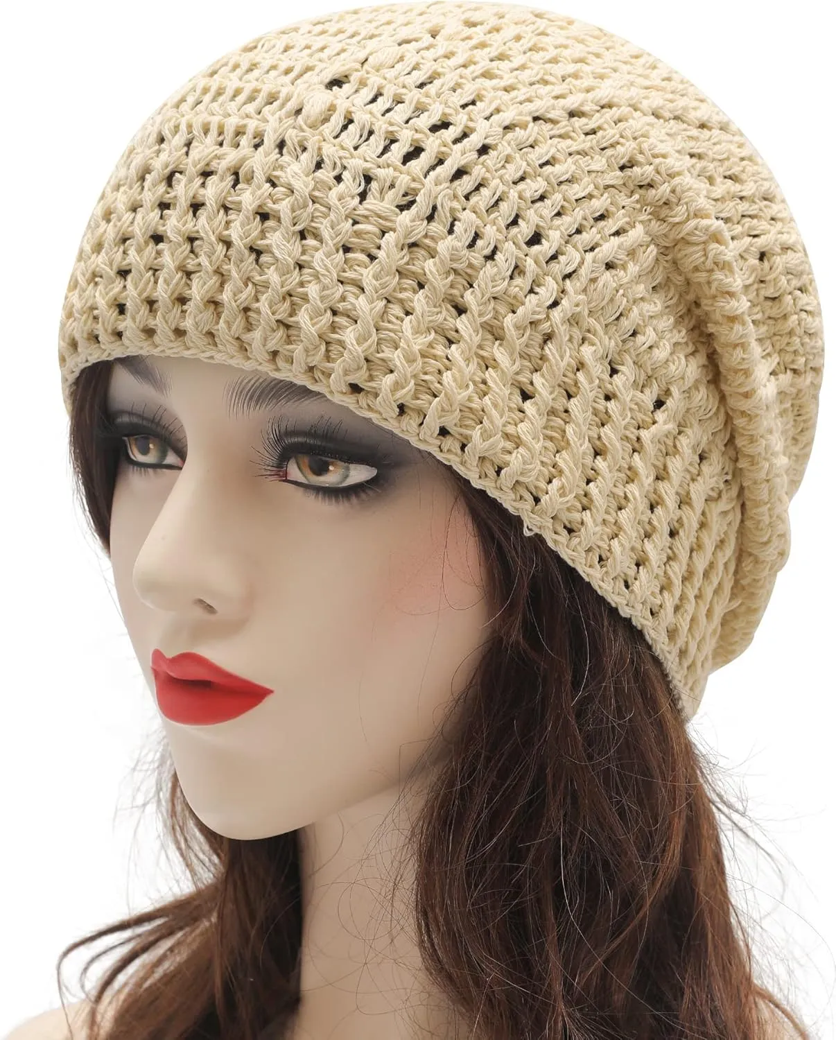 ZLYC Women Cotton Crochet Slouchy Beanie Hat Handmade Knit Summer Skull Cap