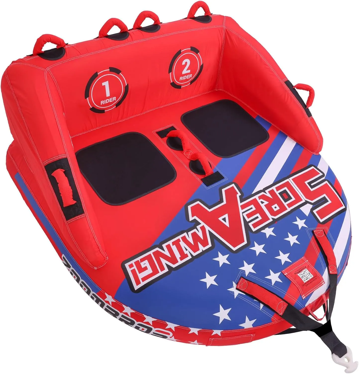 ZOOMBROS Towable Tubes for Boating 2-Person, Front/Back Tow Points Sofa Style Boat Tubes and Towables, Holds 340 lbs Large Capacity, Premium Nylon Cover, Perfect for Kids & Adults
