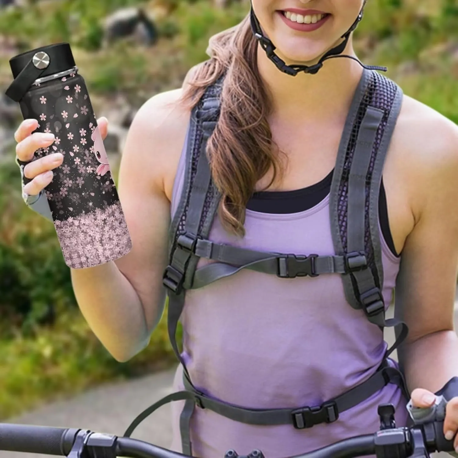 ZOUTAIRONG Cherry Axolotl Insulated Water Bottle with Handle 18 oz Vacuum Water Bottle for Hot & Cold Drinks, Wide Mouth, Great for Travel, Hiking & Camping Jug Stainless Steel Bottle