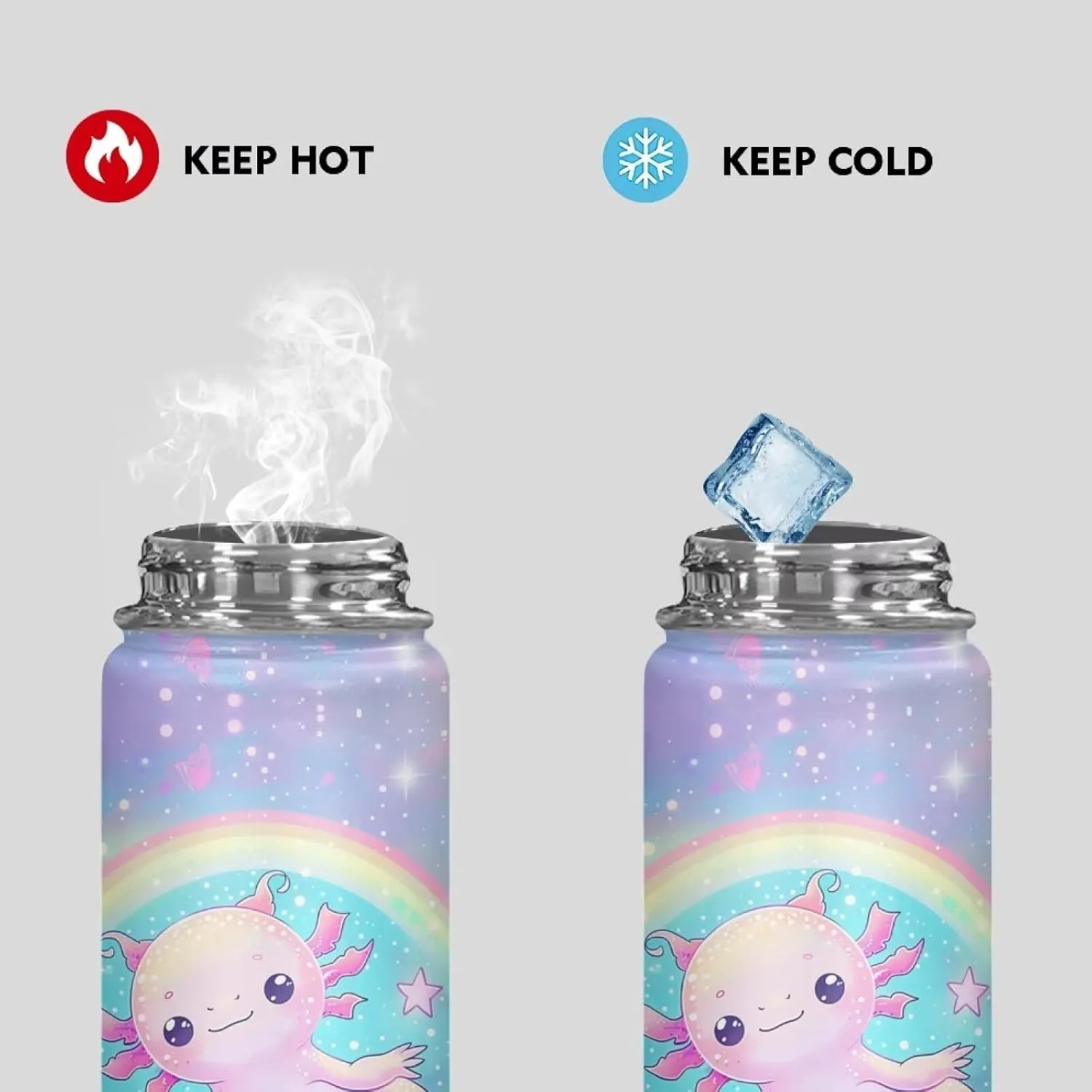 ZOUTAIRONG Cute Axolotl Water Bottle 18 oz Insulated Water Bottle with Handle Stainless Steel Metal Flask Wide Mouth Bottle for Sports, Office, Travel Cup Coffee Mug Keep Water Cold or Warm