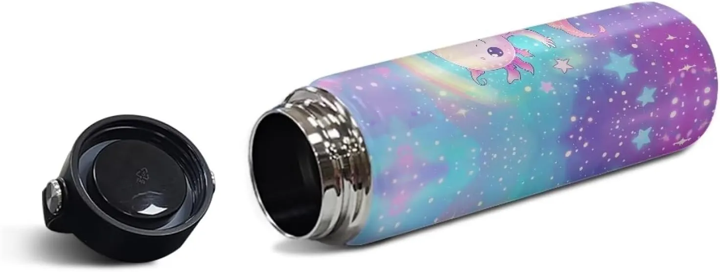ZOUTAIRONG Cute Axolotl Water Bottle 18 oz Insulated Water Bottle with Handle Stainless Steel Metal Flask Wide Mouth Bottle for Sports, Office, Travel Cup Coffee Mug Keep Water Cold or Warm