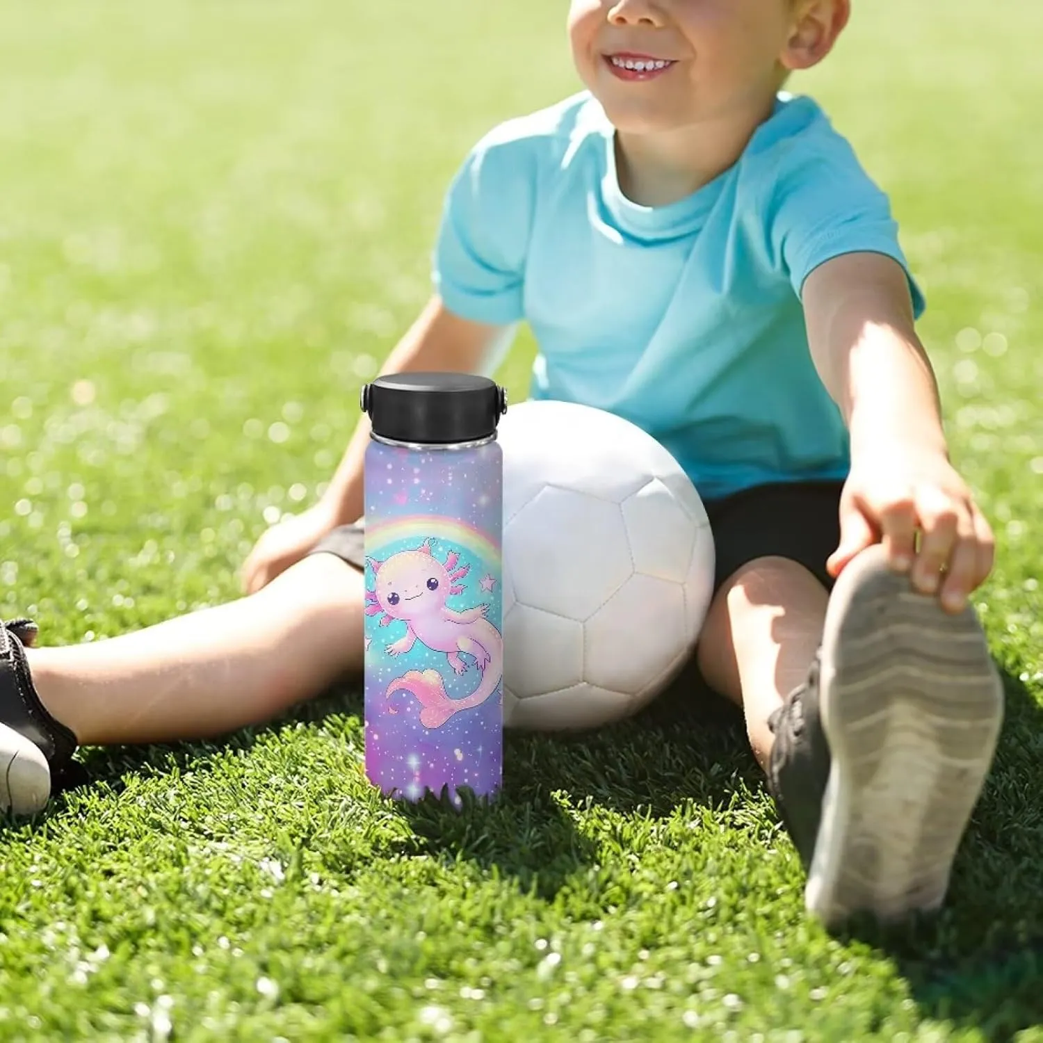 ZOUTAIRONG Cute Axolotl Water Bottle 18 oz Insulated Water Bottle with Handle Stainless Steel Metal Flask Wide Mouth Bottle for Sports, Office, Travel Cup Coffee Mug Keep Water Cold or Warm