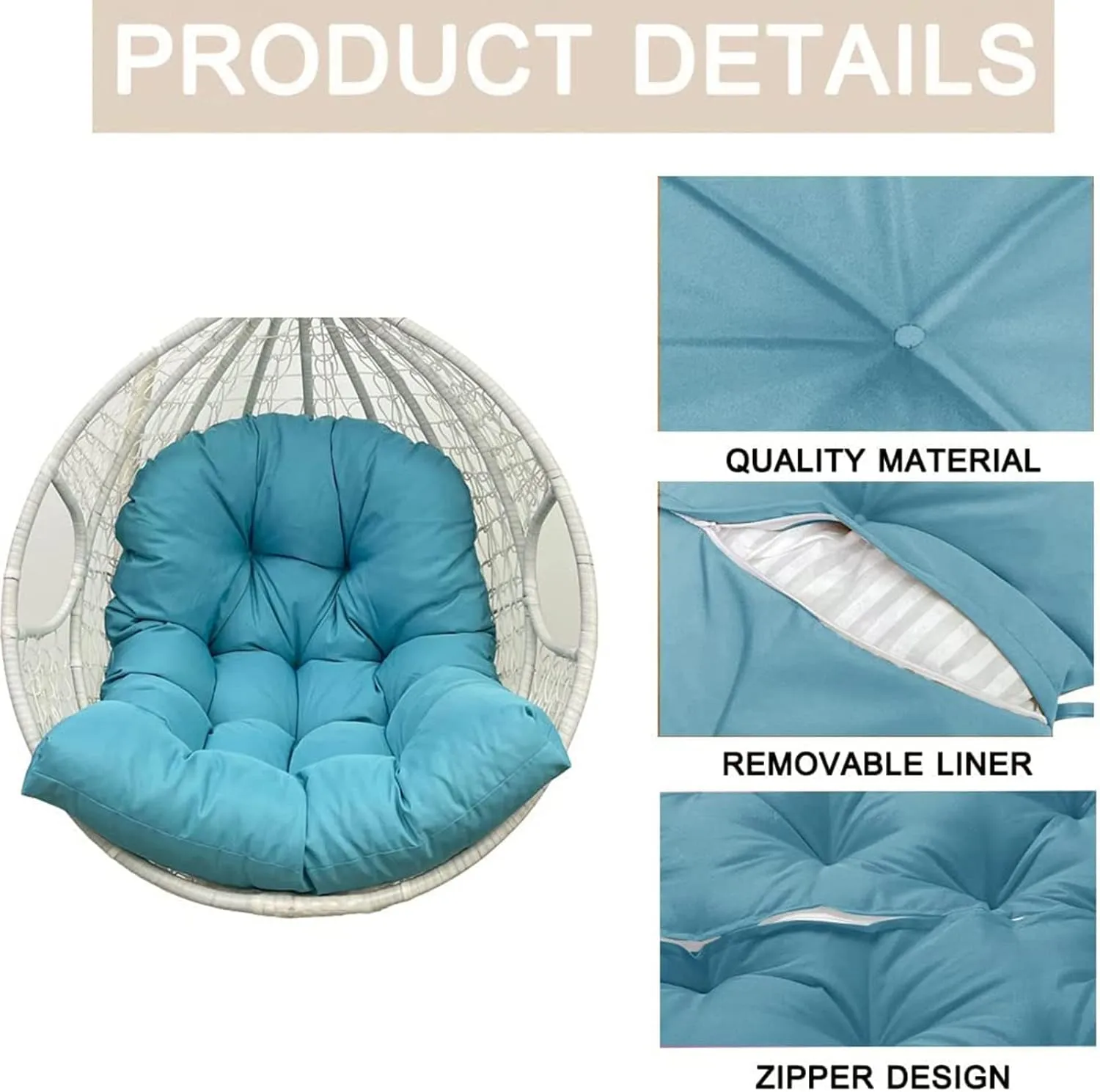 ZTGL Hanging Basket Seat Cushion, Thicken Hanging Egg Chair Cushion, Waterproof Basket Chair Cushion for Patio Garden, Outdoor Basket Egg Chair Seat Pads Back Cushion,Dark Gray